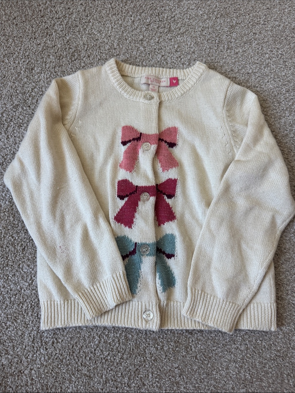 Pink Chicken - Cream Bow Cardigan with Pink and Teal Bows